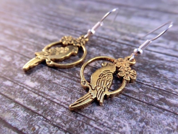 Papagei Ohrringe Vintage Optik goldfarben bird